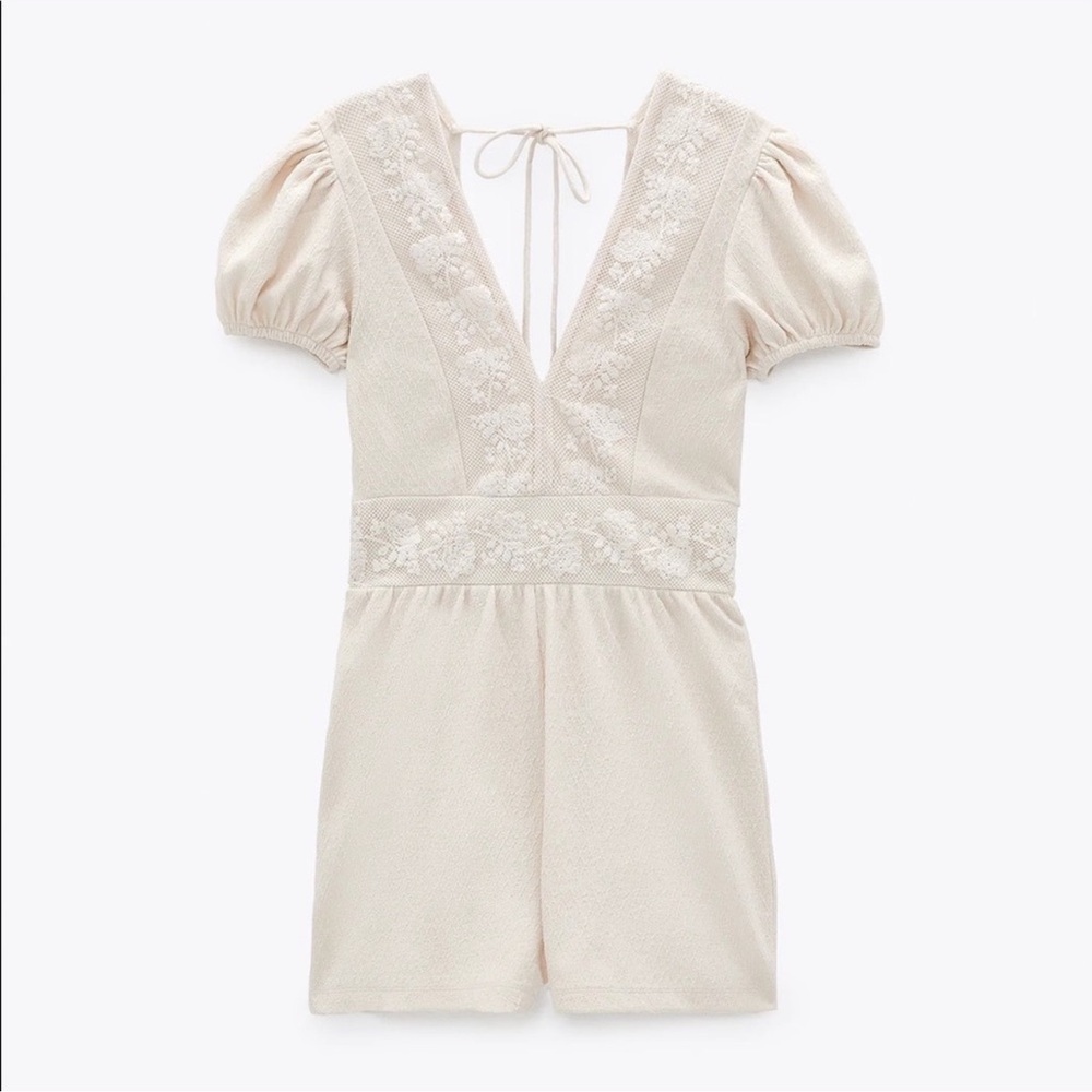 Zara Cream embroidered romper jumpsuit